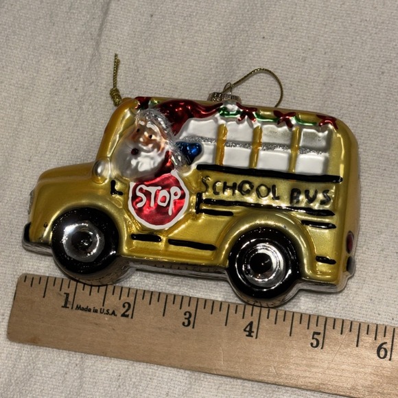 School Bus Christmas Tree Glass Ornament with Santa Claus Driver - Picture 11 of 12